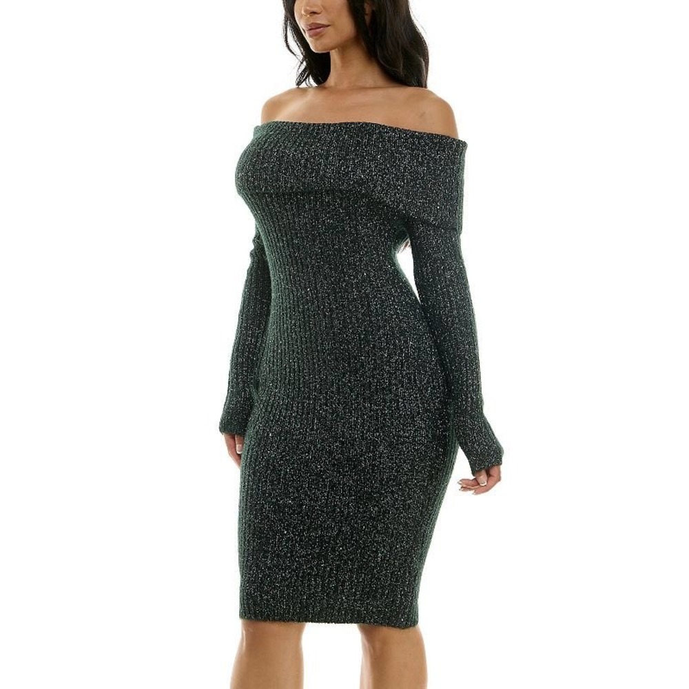 Nina Leonard Off Shoulder Sparkle Knit Midi Dress Size L